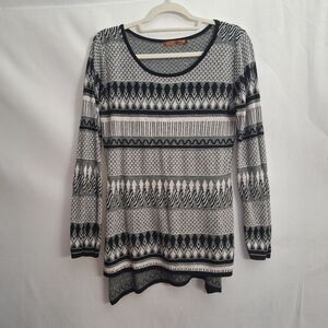 Belldini Womens Knit Tunic Sweater Pull Over Lagenlook Black White Large